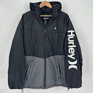 Hurley Thermal Wall Jacket Men’s XL Black Gray Hooded Puffer Coat EUC